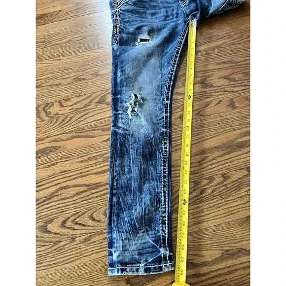 Rock Revival Jeans Men's 32x30 Selwyn Leather Insert Star Slim Taper Distressed - Picture 13 of 16